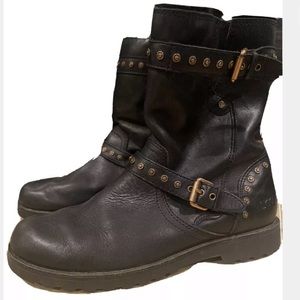 UGG Boots—Black Leather Gold - Youth 6 Women’s 7.5
